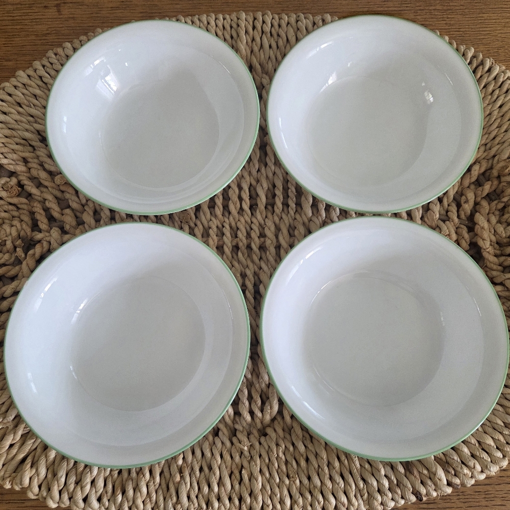 Corelle By Corning Set Of 4 White With Green Trim 7 1/8” Bowls Soup Salad Cereal